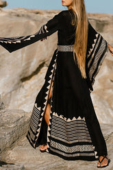 Vestido playero de talle alto con abertura y estampado bohemio